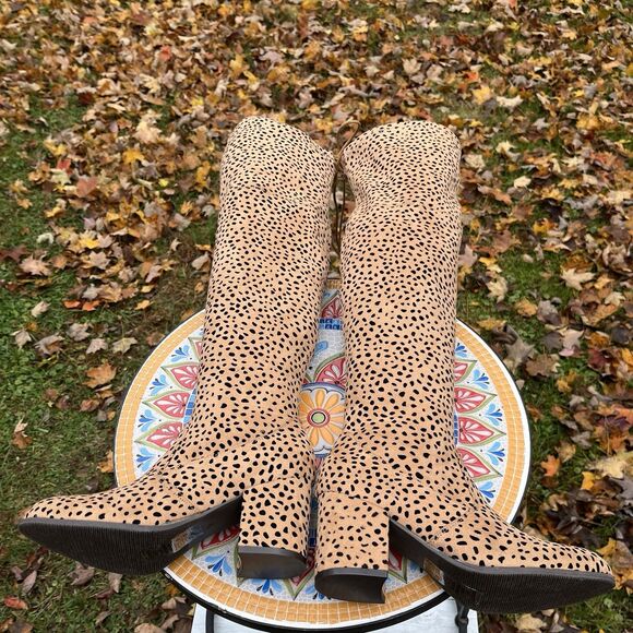 Pierre Dumas Takeoff 2 Womens Sz 7 Over-the-Knee Leopard Cheetah Heeled Boots - Picture 6 of 12